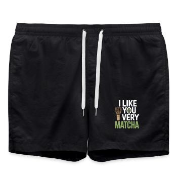 Matcha Tee Spruch Grüner Tee Like You Very Matcha - Badeshorts - Schwarz - Vorne - AI Model Male 185 light (185cm)