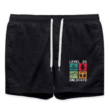 Level 26 Freigeschaltet: Pixel Gaming Blocks - Badeshorts - Schwarz - Vorne - AI Model Male 185 light (185cm)