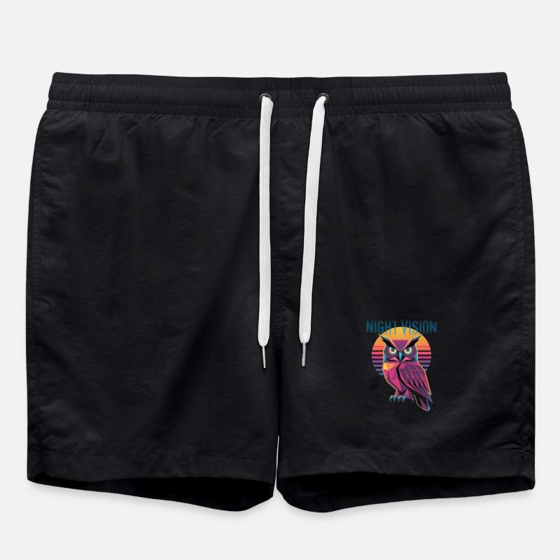 Night Vision Eule Retro Synthwave Sunset - Badeshorts - Schwarz