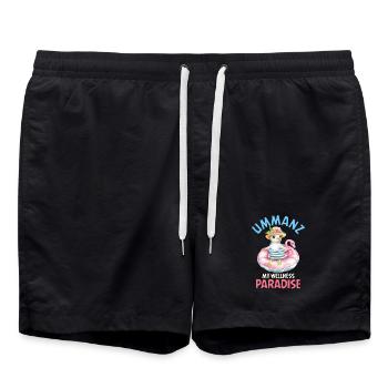 UMMANZ MEIN WELLNESS PARADIES Lustiges - Badeshorts - Schwarz - Vorne - AI Model Male 185 light (185cm)