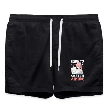 Born To Sketch Anime - Swim Trunks - black - Front - AI Model Male 185 light (185cm)