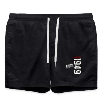 76th Birthday Original December Born 1949 - Swim Trunks - black - Front - AI Model Male 185 light (185cm)