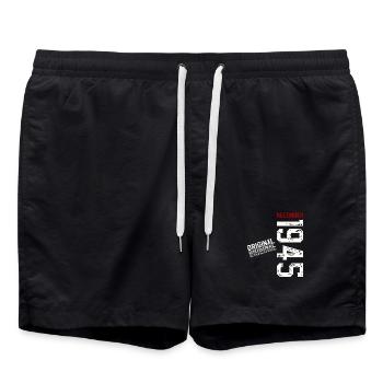 80th Birthday Original December Born 1945 - Swim Trunks - black - Front - AI Model Male 185 light (185cm)