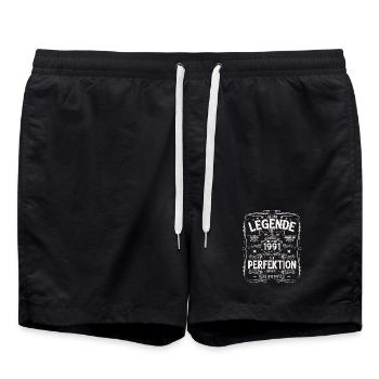 34. Geburtstag Vintage Dezember Jahrgang 1991 - Badeshorts - Schwarz - Vorne - AI Model Male 185 light (185cm)