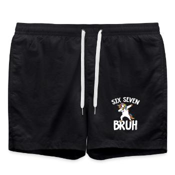 Sechs Sieben-Einhorn mit Regenbogen abtupfen - Badeshorts - Schwarz - Vorne - AI Model Male 185 light (185cm)