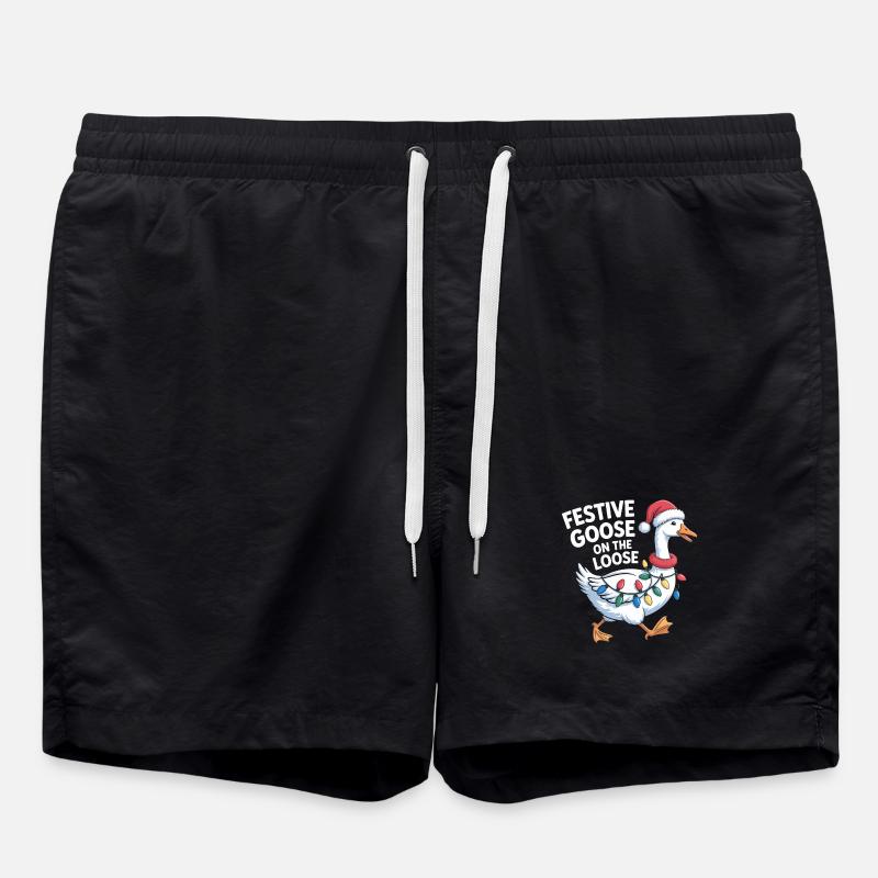 Festive Goose On The Loose - Swim Trunks - black