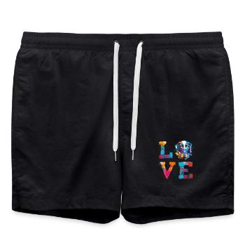 Deutscher Kurzhaar-Pointer liebt bunte Hundekunst - Badeshorts - Schwarz - Vorne - AI Model Male 185 light (185cm)