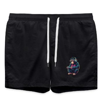 Chimpanzee Playing Animal Video Games Funny - Swim Trunks - black - Front - AI Model Male 185 light (185cm)