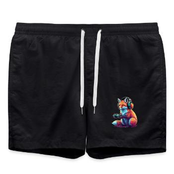 Fox Games Animal Video Games Funny Fox - Swim Trunks - black - Front - AI Model Male 185 light (185cm)