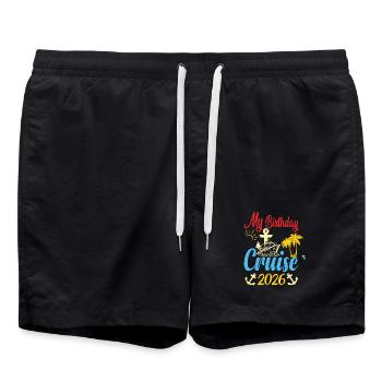 Festive My Birthday Cruise Ship Party 2026 Men - Swim Trunks - black - Front - AI Model Male 185 light (185cm)