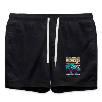 Palmiers tropicaux vintage 1987 - Short de bain - noir - Devant - AI Model Male 185 light (185cm)