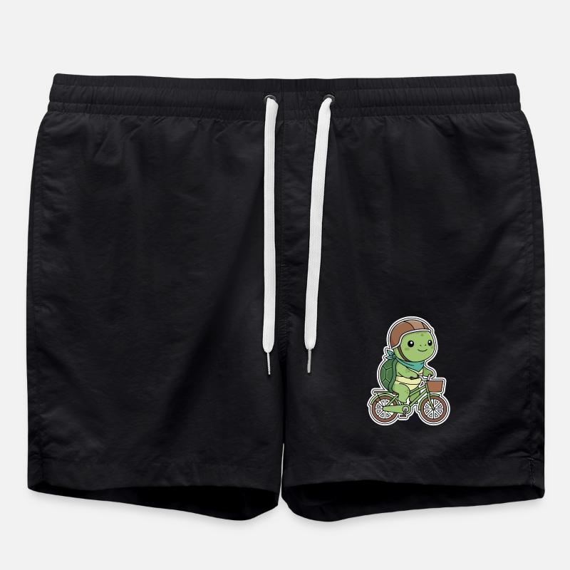 Green turtle on bicycle - Swim Trunks - black