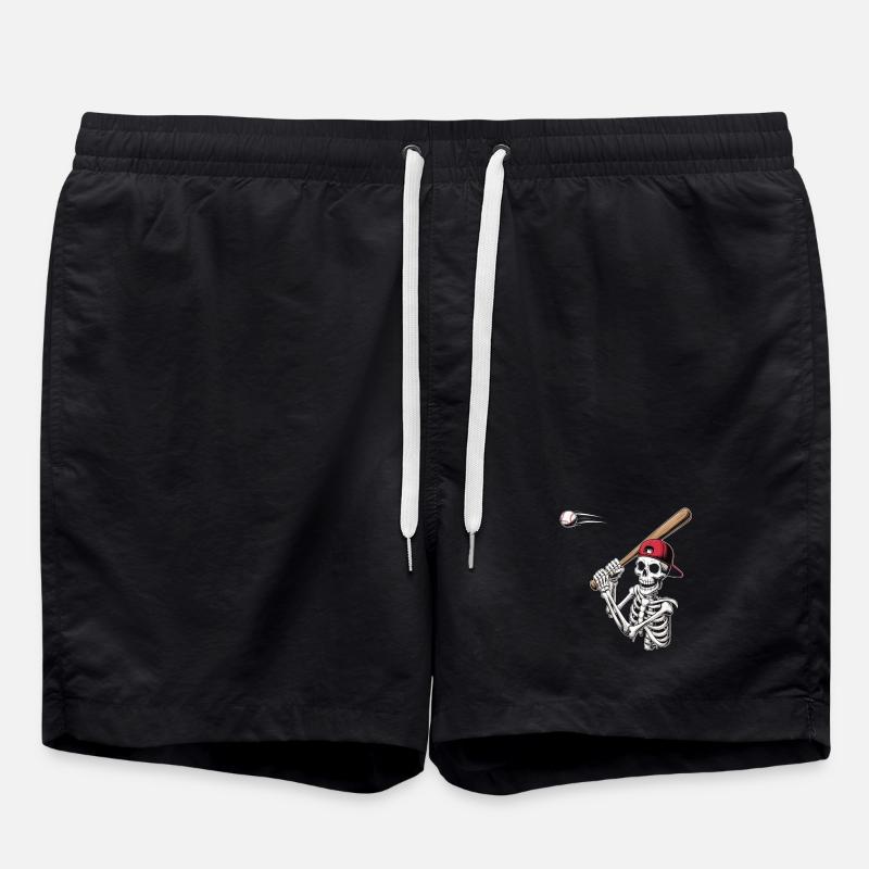 Baseball Skeleton  - Swim Trunks - black