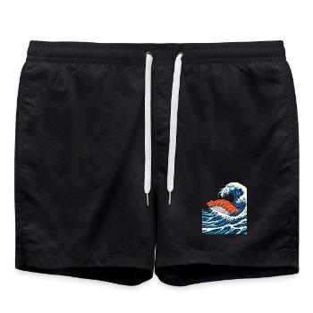 Salmon Sushi on Japanese Ocean Wave  - Swim Trunks - black - Front - AI Model Male 185 light (185cm)