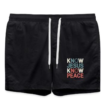Know Jesus Know Peace - Badeshorts - Schwarz - Vorne - AI Model Male 185 light (185cm)
