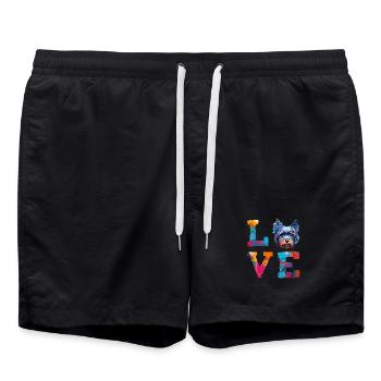 Colorful Yorkshire Terrier Yorkie Love Art - Swim Trunks - black - Front - AI Model Male 185 light (185cm)