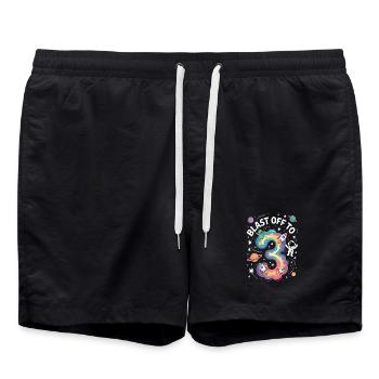 Departure into space 3rd birthday children's birthday party - Swim Trunks - black - Front - AI Model Male 185 light (185cm)