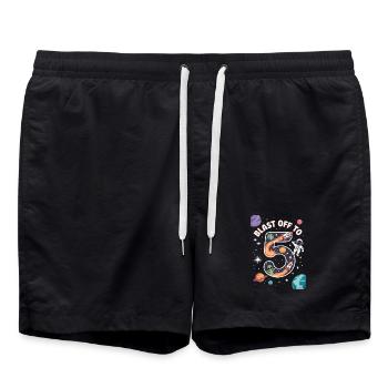 Departure into space 5th birthday children's birthday party - Swim Trunks - black - Front - AI Model Male 185 light (185cm)