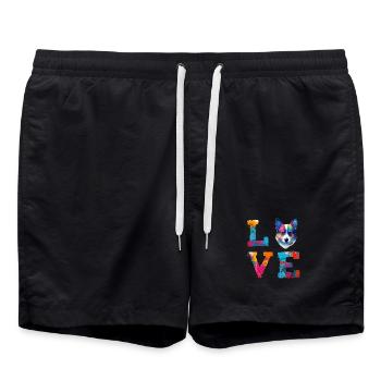 Bunte Corgi Love Pembroke walisische Hundekunst - Badeshorts - Schwarz - Vorne - AI Model Male 185 light (185cm)