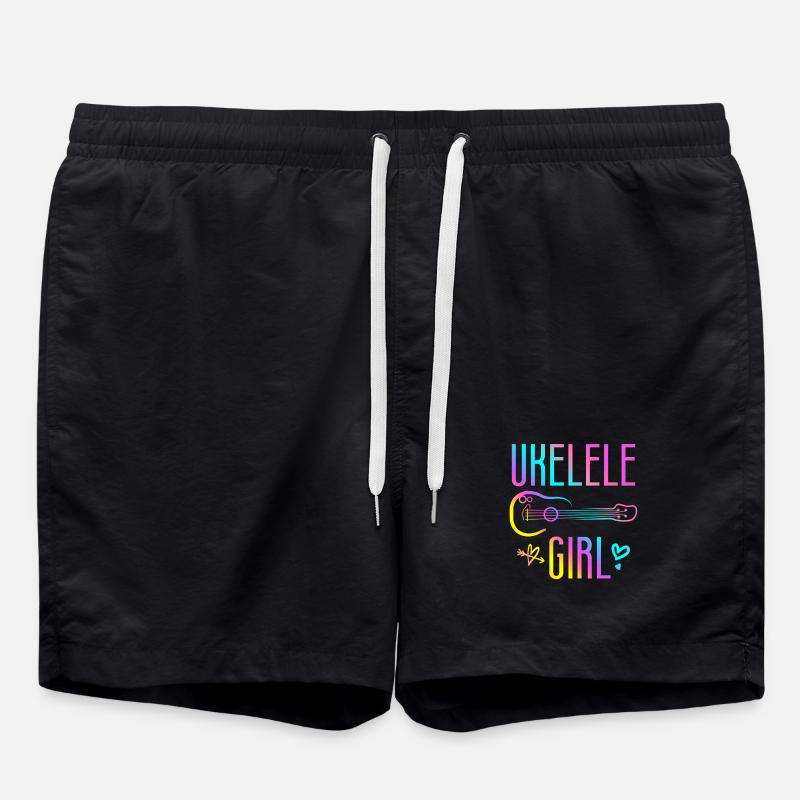 Hawaiian Ukulele Uke Ukulele Girl - Swim Trunks - black