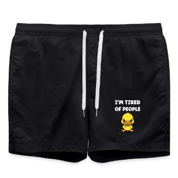 Fed up with people cartoon duck - Swim Trunks - black - Front - AI Model Male 185 light (185cm)