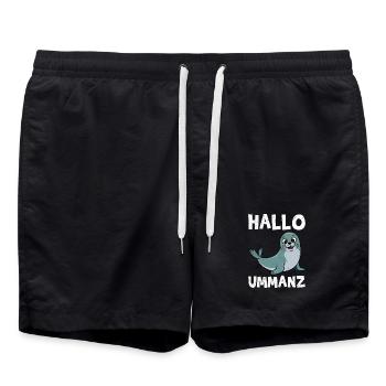 Ostsee Insel UMMANZ HALLO UMMANZ Lustiges - Badeshorts - Schwarz - Vorne - AI Model Male 185 light (185cm)
