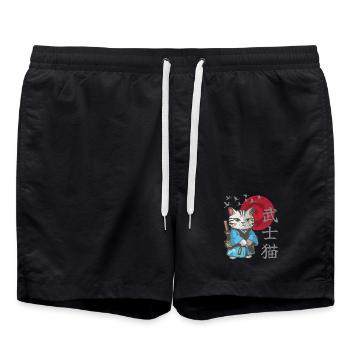 Katze Anime japanisch Samurai Kätzchen - Badeshorts - Schwarz - Vorne - AI Model Male 185 light (185cm)