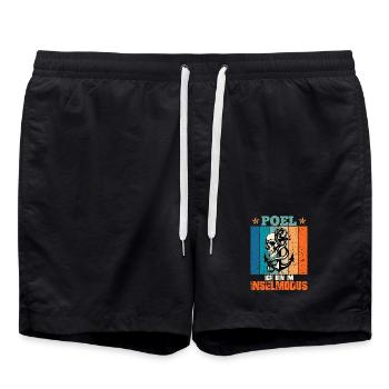 Ostsee Urlaub POEL BIN IM INSEL MODUS Lustig - Badeshorts - Schwarz - Vorne - AI Model Male 185 light (185cm)