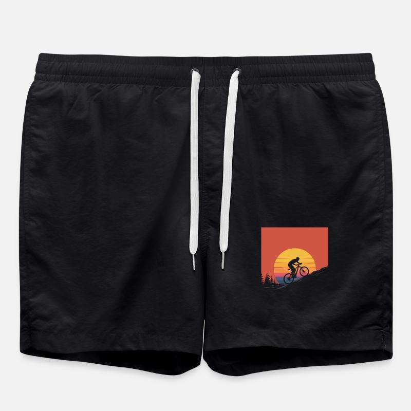 Mountain Biker Sunset Silhouette - Swim Trunks - black