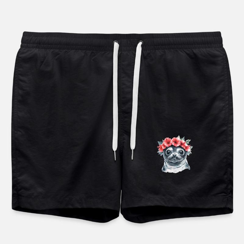 Flower Wreath Seal - Swim Trunks - black
