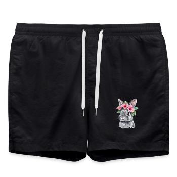 Lapin avec couronne de fleurs - Short de bain - noir - Devant - AI Model Male 185 light (185cm)