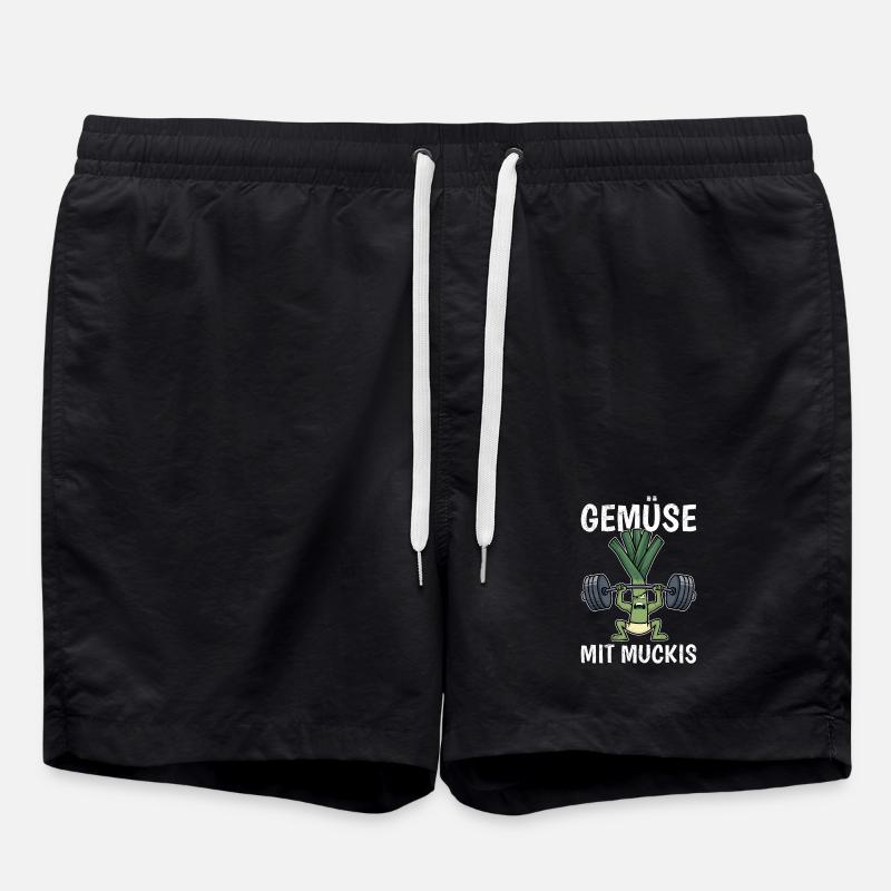 Weightlifters VEGETABLES WITH MUSCLES Fun - Swim Trunks - black