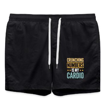 Crunching Numbers - Cardio Finanzhumor - Badeshorts - Schwarz - Vorne - AI Model Male 185 light (185cm)