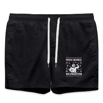 Gym MERRY MUSCLE CHRISTMAS Funny - Swim Trunks - black - Front - AI Model Male 185 light (185cm)