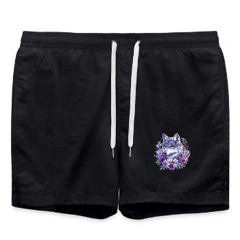 Flower Wolf in Watercolor Frame - Swim Trunks - black - Front - AI Model Male 185 light (185cm)