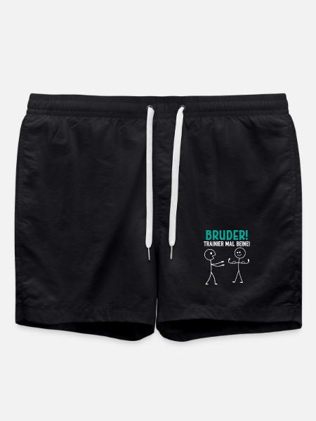 Stick Figure BROTHER TRAIN LEGS Funny - Swim Trunks - black