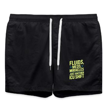 ICU Nurse Fluids Meds Miracles Intensive Care - Swim Trunks - black - Front - AI Model Male 185 light (185cm)