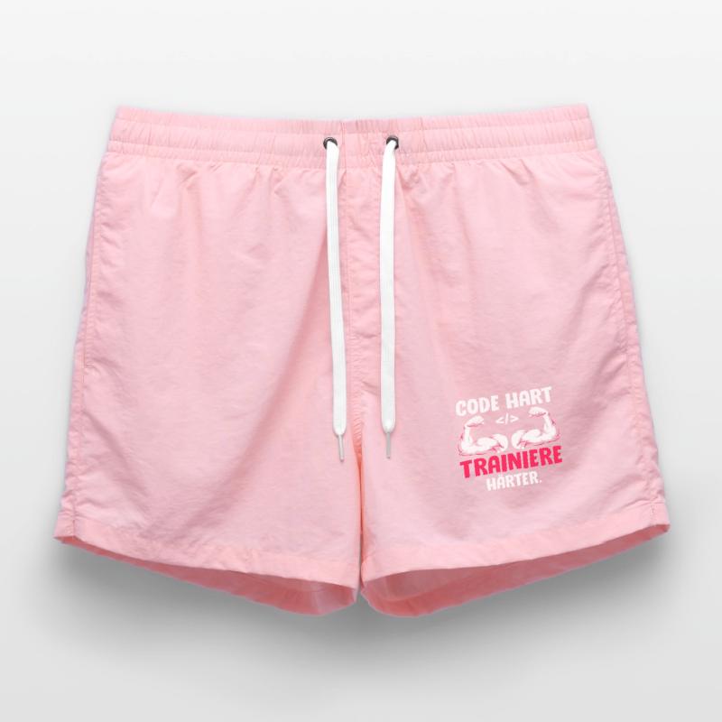 Coder CODE HARD TRAIN HARDER Funny Swim Trunks