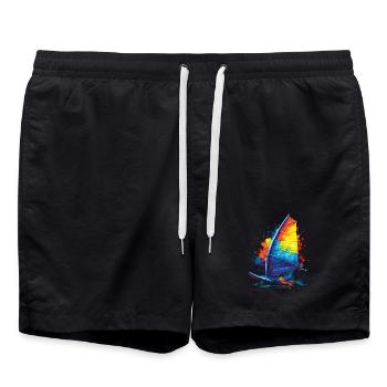 Windsurfen – Wassersportillustration - Badeshorts - Schwarz - Vorne - AI Model Male 185 light (185cm)