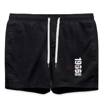 60. Geburtstag Februar 1966 Original Jahrgang - Badeshorts - Schwarz - Vorne - AI Model Male 185 light (185cm)