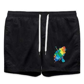 Paddle Board – Ocean Splash Art Wassersportarten - Badeshorts - Schwarz - Vorne - AI Model Male 185 light (185cm)