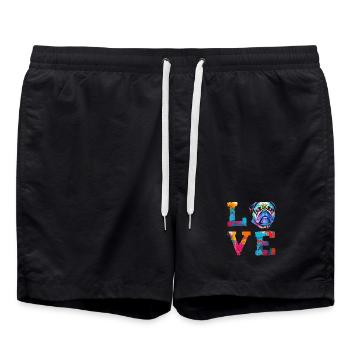 Pug Love Retro Heart Dog Rassegrafik - Badeshorts - Schwarz - Vorne - AI Model Male 185 light (185cm)
