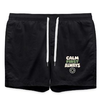 Calmness beats panic, lifestyle, - Swim Trunks - black - Front - AI Model Male 185 light (185cm)