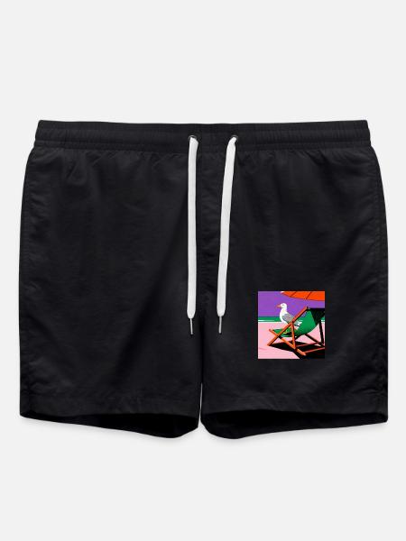 Colorful beach chair and seagull - Swim Trunks - black