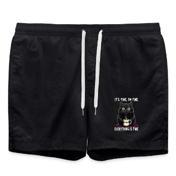Its Fine Im Fine Coffee Cat Humor - Swim Trunks - black - Front - AI Model Male 185 light (185cm)