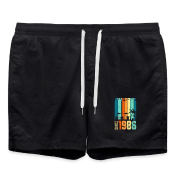Vintage Tropical Skyline Since 1986 - Swim Trunks - black - Front - AI Model Male 185 light (185cm)