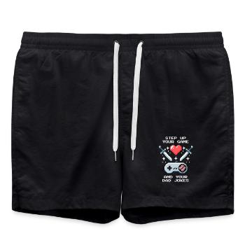 Level Up & Dad Jokes | Bonus Dad Patchwork - Swim Trunks - black - Front - AI Model Male 185 light (185cm)