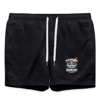 Rosenmontag Überlebt Ausgabe 2026 Karneval - Badeshorts - Schwarz - Vorne - AI Model Male 185 light (185cm)