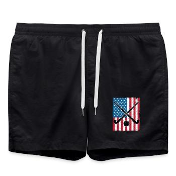 Field Hockey USA Flagge - Badeshorts - Schwarz - Vorne - AI Model Male 185 light (185cm)