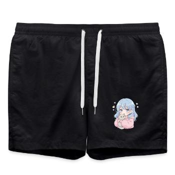 Anime Mädchen Katze Japan Kawaii Katzenliebhaber - Badeshorts - Schwarz - Vorne - AI Model Male 185 light (185cm)